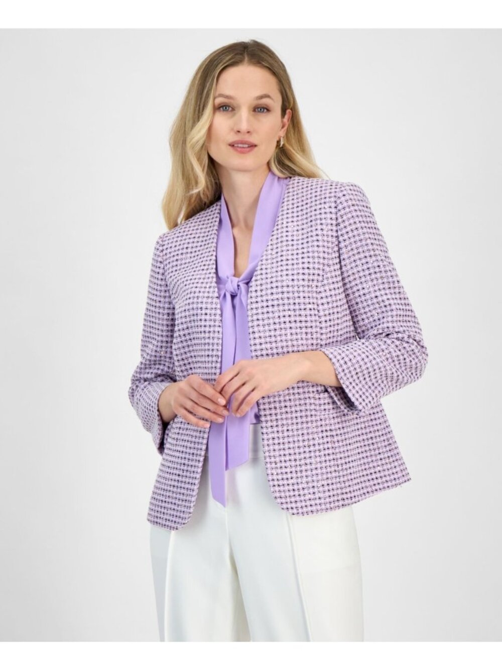 Kasper Women's Tweed Open-Front 3/4-Sleeve Jacket Purple Size 10P SALE $149